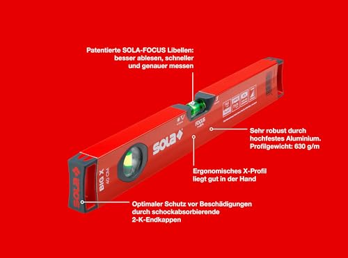 Sola water spirit level, red, BIG X 40 40 cm