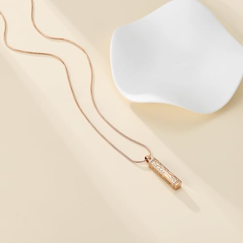 Bar Tree of Life Cremation Jewelry Urn Necklace for Human Ashes for Women Men With Me Always Cube Memorial Ashes Keepsake Pendant Rose Gold