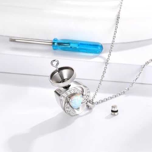 Sariel Opal Heart Urn Necklaces to Hold Ashes of Loved Ones 925 Sterling Silver Cremation Jewelry for Women White