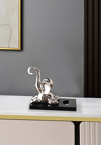 ELEGANTZ Modern Wine Bottle Holder – Decorative Elephant Design with Chrome Finish – Single Bottle Display Stand for Countertop, Bar, or Dining Table – Elegant Wine Rack with Black Base Silver