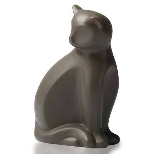 Ceramic Brown Cat Urn for Ashes, Animal Pattern, Suitable for Small to Medium Cats (Brown)