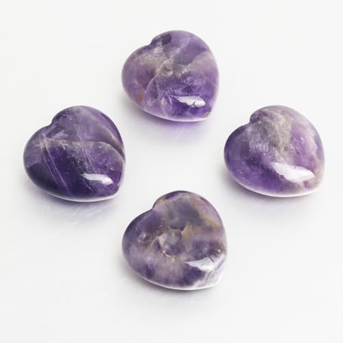 Amethyst Heart Worry Stones, 1.2 Inch, Set of 4 Amethyst
