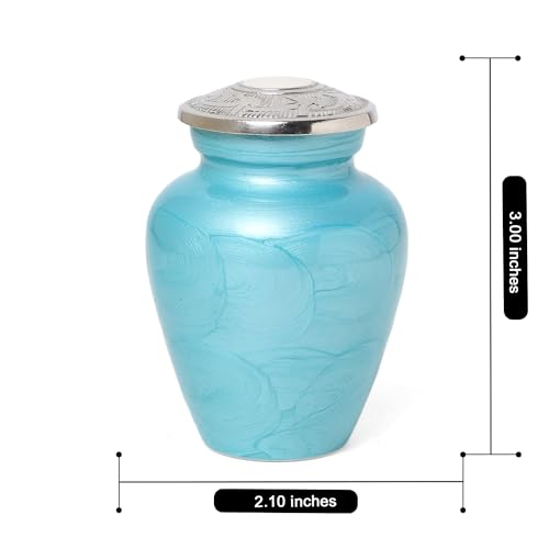 Ocean Blue Mini Urn for Human Funeral Remains | Serenity Funeral Ash Storage Box | Velvet Pouch | Paper Funnel | Beautifully Handcrafted Sacred Ash Containers Small Ocean Blue