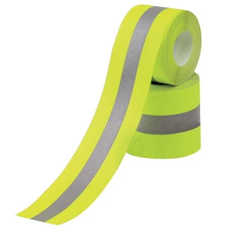 Sew on High Visibility Hi Vis Retro Reflective Fabric Tape (2" x 25 yds, Lime/Silver) Lime / Silver 2" x 25 yds