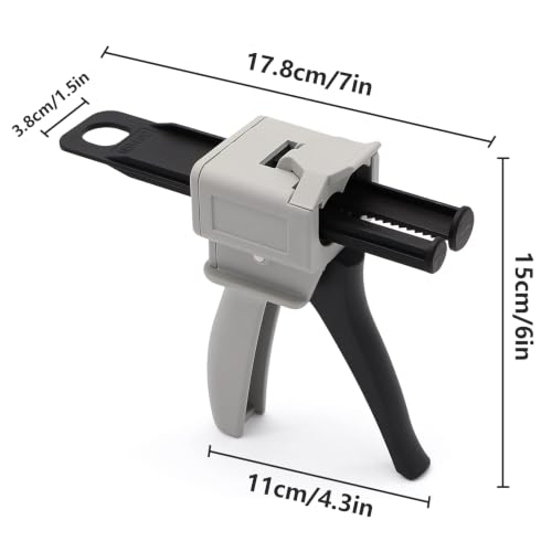 GGFOXLEW 50ml dual cartridge adhesive dispensing gun with metal valve and 1:1/2:1 ratio mixer tool
