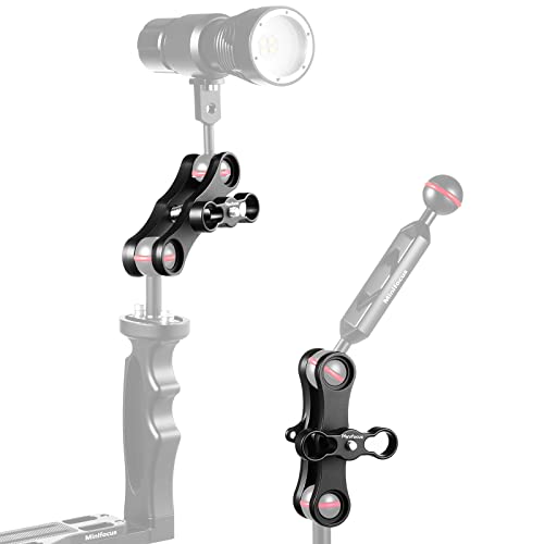 MINIFOCUS 1" Long Ball Clamp Dual Holder Mount for Underwater Photography Diving Light System, Compatible for GoPro Action Camera Flashlight Arms System(2 PCS) 2 Pcs 2 Holes Plus