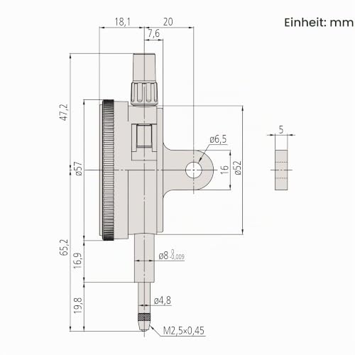 Dial Indicator End Cover with Eyelet, ISO Design, 10 mm, 0.01 mm | 0.01 mm, shock-proof, easy to read