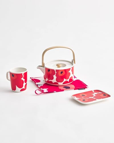MARIMEKKO Oiva Unikko Mug – Refine Your Kitchen Décor with Our Iconic Floral Stoneware – Stylish Porcelain Coffee Mugs to Elevate Your Drinking Experience (13.5oz) Red 13.5 Ounces