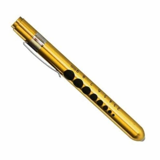 [Australia - AusPower] - Medical Pen Lights for Nurses Doctors, Reusable LED Medical Penlight Flashlight with Pupil Gauge and Ruler, White Light, Choose Color (Gold) Gold 