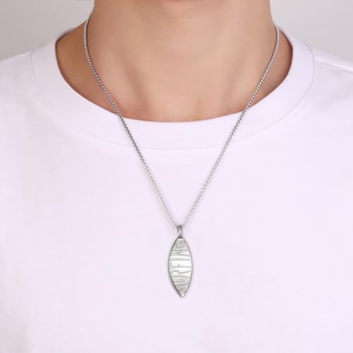 Cremation Jewelry Stainless Steel Surfboard Urn Necklace For Ashes For Women Men Surf Keepsake Necklace Silver