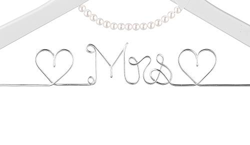 Bridal Dress Hanger Solid Wood Dress Hangers Mrs Letter Hanger Wedding Gift (Silver White Hangers and Pearls) Silver White Hangers and Pearls