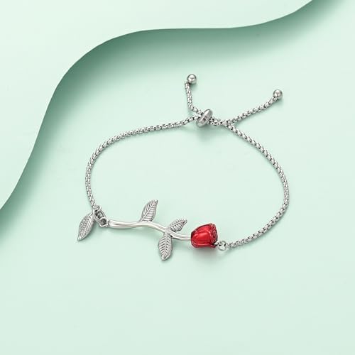 Rose Flower Urn Bracelet for Ashes for Women Memorial Adjustable Ashes Link Bracelet Cremation Jewelry C