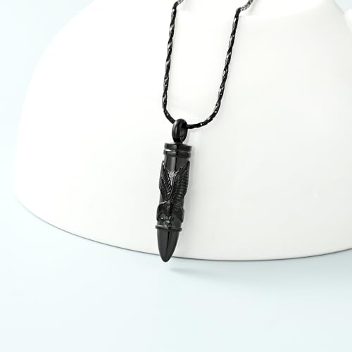 Imrsanl Cremation Jewelry Bullet Urn Necklace for Ashes for Men Women Tree of Life Urn Pendant Ashes Human Memorial Jewelry Eagle-Black