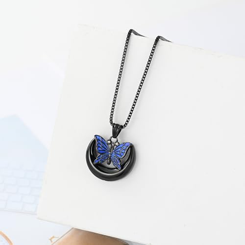XSMZB Butterfly Urn Necklace for Ashes Women Men Moon Memorial Cremation Jewelry Ash Holder for Human Pet Keepsake Pendant Gift Black