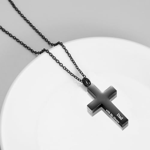 RIPFEVURN Cremation Jewelry Black Cross Urn Necklaces for Ashes for Women Men Human Ashes with Me Always Memorial Keepsake Pendant 1pc-Black-Dad