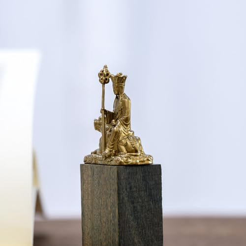 Chufan Mini Ksitigarbha Bodhisattva Sitting on Tiger Tiny Buddha Statue Figurines Brass Spiritual Sculpture Statue Meditation Handmade Feng Shui Decor