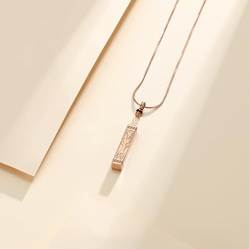 Bar Tree of Life Cremation Jewelry Urn Necklace for Human Ashes for Women Men With Me Always Cube Memorial Ashes Keepsake Pendant Rose Gold