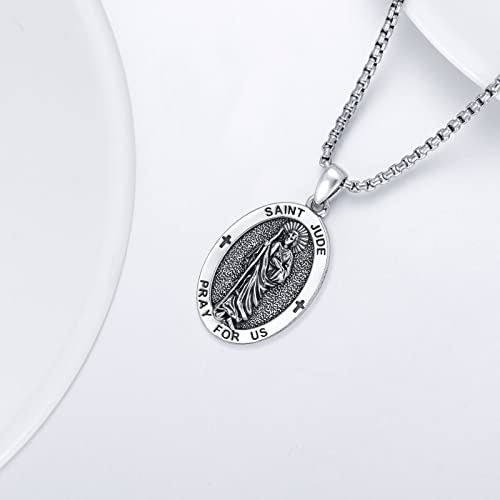 Saint Jude/Serenity Prayer/Jesus/Francis/Jesus/Saint Longinus Necklace 925 Sterling Silver Amulrt Medal Pendant Jewelry Thanksgiving Day Gifts for Men Women 1-St.Jude