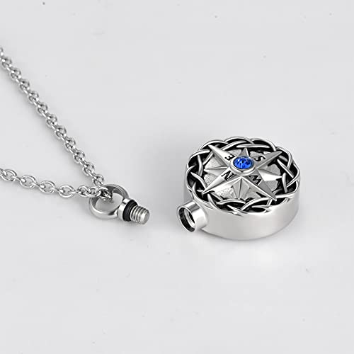 Nautical Compass Cremation Urn Necklace for Ashes Navy Anchor Crystal Memorial Remembrance Pendant Jewelry with Funnel Blue1