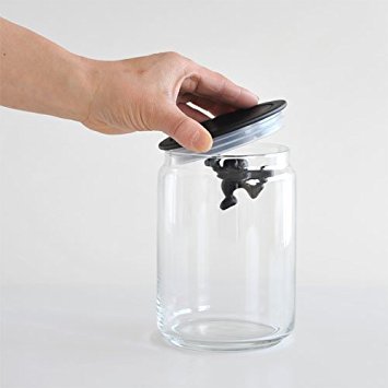 Alessi AMDR05 B Gianni black glass jar, 90cl, a stylish food jar and canister with a sleek design and clear glass body.