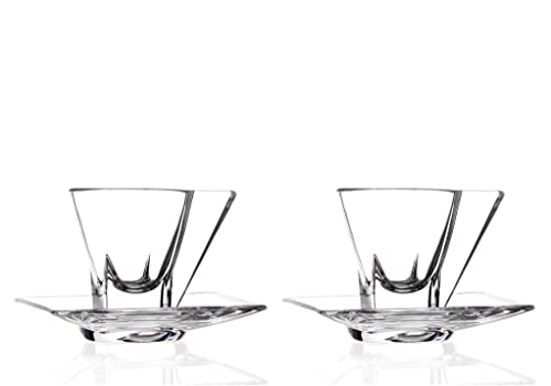 Barski Glass Espresso Cups With Saucers - - Mug - With Saucer - 2.3 oz. - Set of 2 - (Each set has a saucer and a cup) - for Cappuccino, Coffee, Latte, Tea - Made in Europe