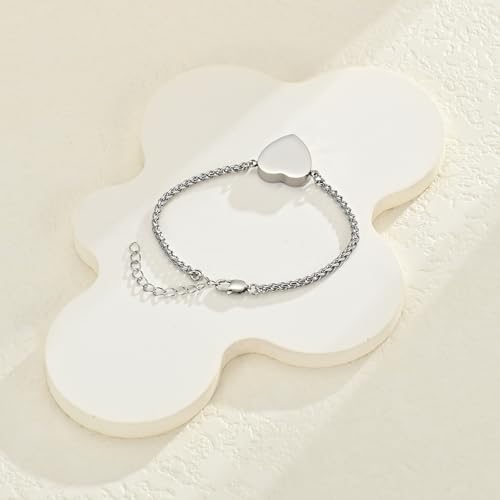 Heart Urn Bracelet for Ashes for Women Men Stainless Steel Cremation Jewelry Memorial Link Bangle Keepsake Gift for Human Pet Ash