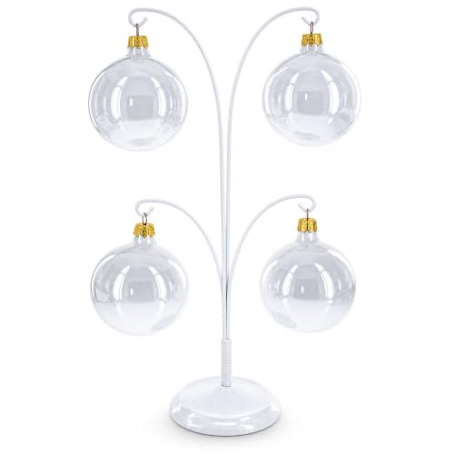 White 4-arm metal ornament display stand from BestPysanky, 12-inch tree branch decorative storage for ornaments.