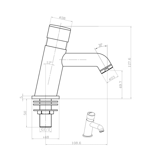 ENKI BT4300 Vision Non-Concussive Commercial Modern Pillar Taps, Chrome Self-Closing Tap for Pre-Mixed Water