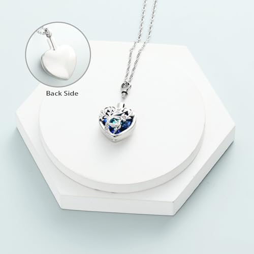 shajwo Hummingbird Cremation Jewelry Heart Urn Necklace for Ashes Silver+blue