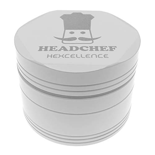 Headchef Hardcore Hexellence Ceramic Non-Stick Coated Metal Herb Grinder, 4 Piece, 62mm (Whiteout)