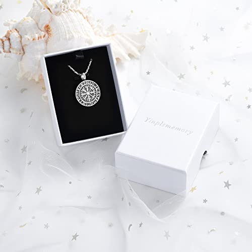 Yinplsmemory Cremation Jewelry Viking Runic Compass Urn Necklace for Ashes for Men Ashes Keepsake Memorial Jewelry for Human/Pet Ashes Silver