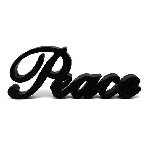 CVHOMEDECO. Matt Black Wooden Words Sign Free Standing Peace Desk/Table/Shelf/Home Wall/Office Decoration Art, 11 x 4-1/4 x 1 Inch