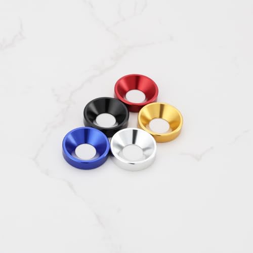 25pcs M6x14x3.5mm colorful alloy aluminum countersunk washers in black, red, blue, silver, and gold