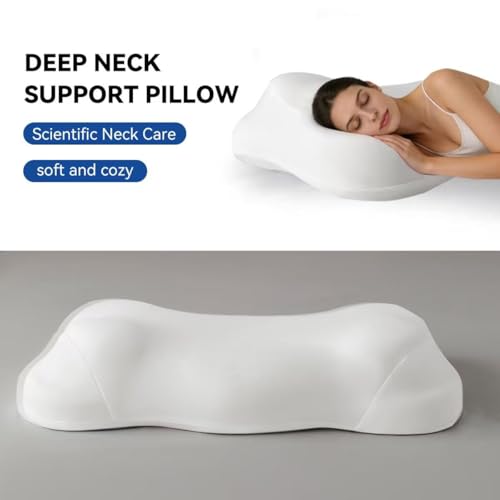Ergonomic Cervical Neck Pillow for Sleeping, Memory Foam Contour Pillow for Side Back Sleepers, Cloud Shape Neck Support Pillow with Washable Cover (White) White