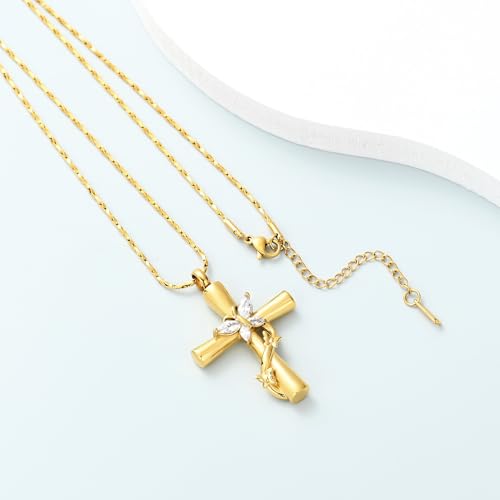Imrsanl Cross with Butterfly Urn Necklaces for Ashes for Women Gold White