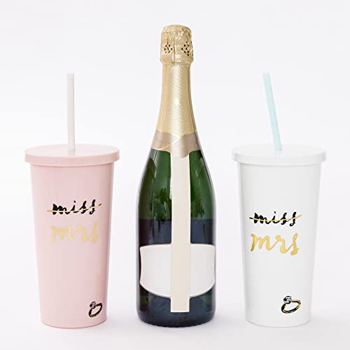 kate spade new york Acrylic Bridal Tumbler with Lid and Straw, 20 oz Tumbler for Bride to Be, Slim Double Wall Tumbler, Miss to Mrs. (White) (Pack of 2) 20 Ounces (Pack of 2)