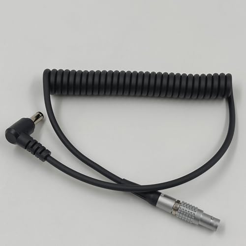 2 Pin 0B Male Lemo-Compatible to Right Angle DC 5525 Coiled Power Cable Suitable for Teradek Bolt, Z CAM, ARRI, RED, SmallHD, Preston, Transvideo, Pyxis, 59”