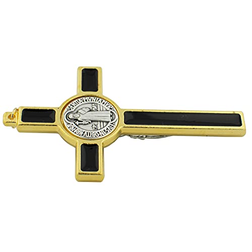 McVan Gold Toned with Black Epoxy Saint St Benedict Pectoral Crucifix Pendant, 3 Inch