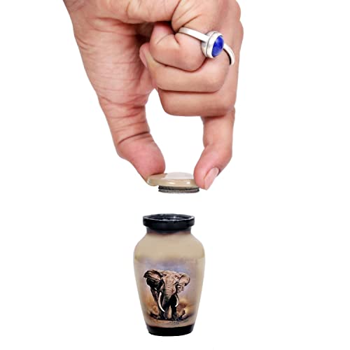 Hlc Lovely Elephant Small Keepsake Urn - Mini Memorial Urn for Human Ashes with 1 Velvet Box Bag (3" In)
