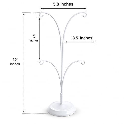 White 4-arm metal ornament display stand with tree branch design, 12 inches tall, ideal for ornament storage by BestPysanky.