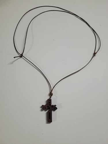 Adjustable Rope Necklace 80-42 cm Wood Cross 3.2 x 2.2 cm TAO Jesus Tau A3 of Saint Francis Pendant Rosary Mary Madonna Religious Protect Me Adjustable with Saint for Prayer