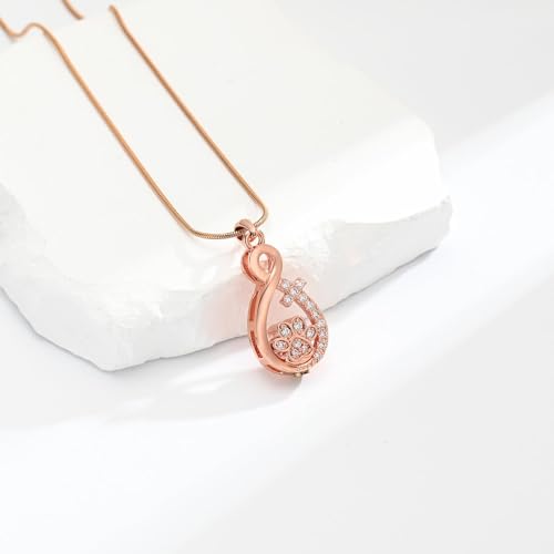 Infinity Paw Urn Necklaces for Ashes Paw Print Cremation Jewellery for Pet Ashes Infinity Memorial Pendant for Human Ash Holder Women Men Rose Gold