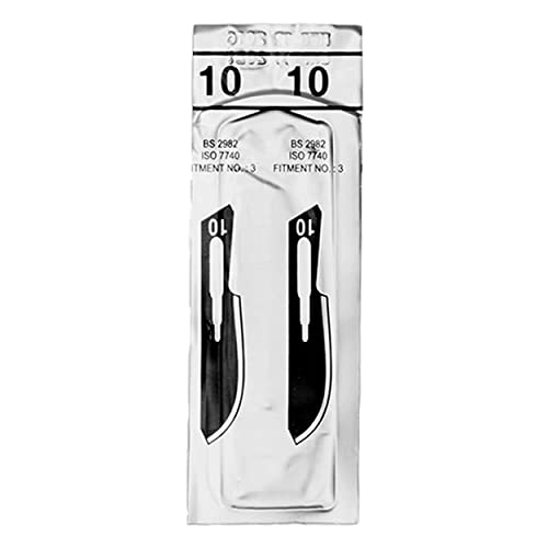 May Scalpel Set: Stainless Steel Handle No.3 and 10 Carbon Steel Blades | Precision knife for crafts, model making and foot care. 13 cm alloy steel handle with 10 sterile blades. Figure 10.