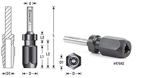 Amana Tool - 47648 1/4" Shank CNC Extension Adapter For 1/8" Shank Router Bits