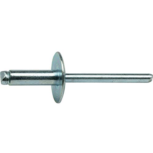 Fastenere large flange blind pop rivets, 1/4 x 1/4 inch steel zinc, open-end heavy-duty rivets, 25 pieces