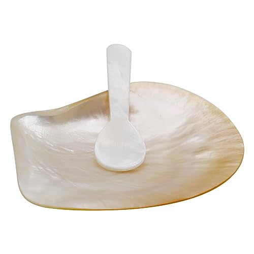 2 Pcs Natural Shell Plate Set, Mother of Pearl Caviar Plate and Pearl Spoon, Caviar Spoon and Dish Set for Jewelry, Appetizers, Desserts, Decorations (Pack of 2) 9.2-9.9cm (Pack of 2)
