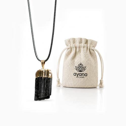 Black Tourmaline Necklace, Gold Plated Crystal Pendant, Libra Birthstone