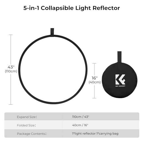 K&F CONCEPT 5-in-1 Light Reflector, 43"(110cm), Collapsible & Portable 43'' (110cm)