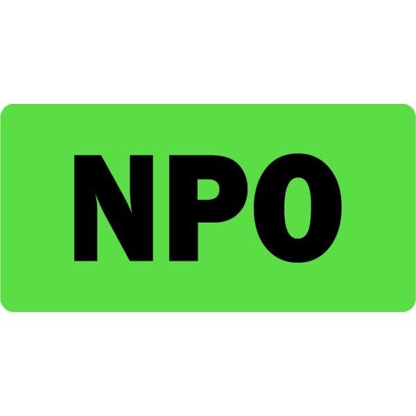 NPO Veterinary Labels - 2” x 1”, 500 Labels/Roll, Green w/Black Text | Remind or Alert Animal Should Not Eat - Veterinary Offices and Hospitals | LabelValue Brand