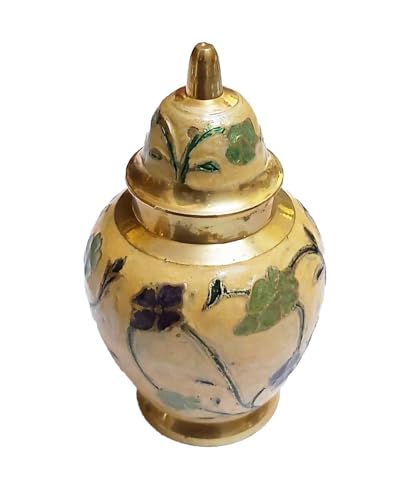 PARIJAT HANDICRAFT Brass Cremation Urns for Human Ashes Remains Suitable for Funeral Cemetery Burial or Niche.